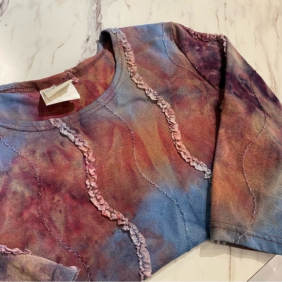 Vintage 725 Originals crop top stretchy tyedye shimmer ruffle made in Canada - Picture 4 of 6